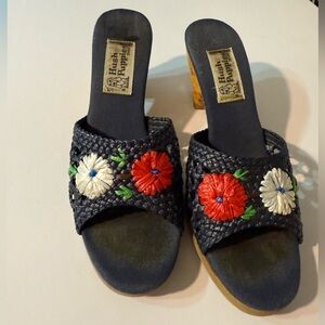 1970’s Vintage Hush Puppies Women's Navy Raffia Mules, Sz 8